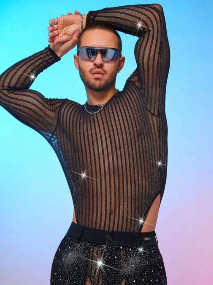 Men's Fashion Sexy Shiny See-Through Bodysuit